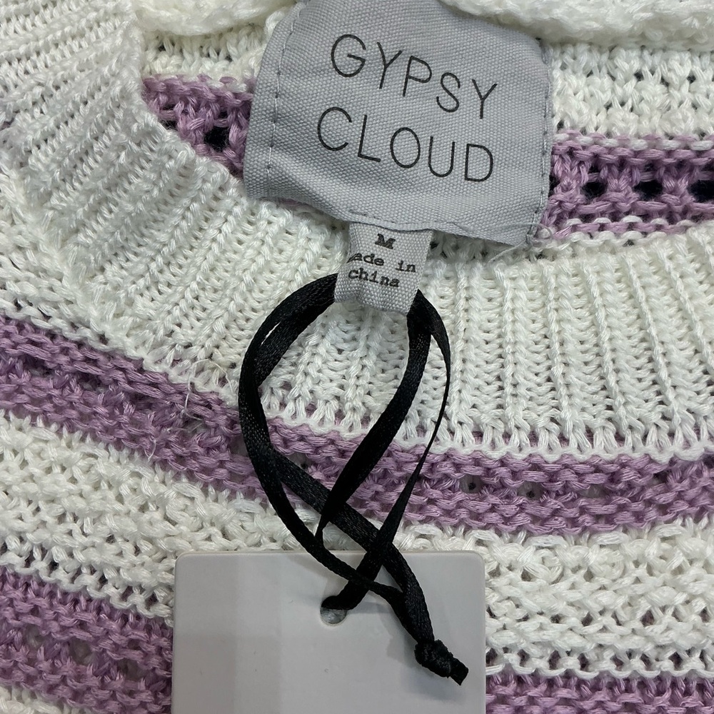 Cozy Striped White and Purple Sweater - Picture 2 of 3